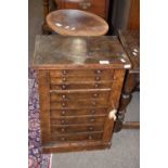 19th century walnut veneered nine drawer Wellington style collectors cabinet, 40cm wide (a/f)