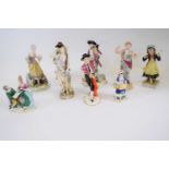 Quantity of Continental porcelain figures decorated in Meissen style (9)