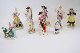 Quantity of Continental porcelain figures decorated in Meissen style (9)