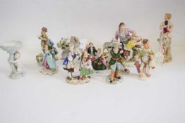 Group of Continental porcelain figures including a shepherd and shepherdess on oval mount (13)