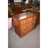 Victorian mahogany veneered three drawer chest with turned knob handles, 107cm wide