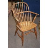 19th century ash and elm stick back Windsor chair with turned front legs and 'H' stretcher, 60cm