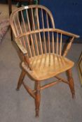 19th century ash and elm stick back Windsor chair with turned front legs and 'H' stretcher, 60cm