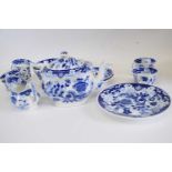 Part early 19th century Hilditch tea set in the Covered Vase pattern (two saucers a/f, one cup a/