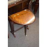 Small Victorian walnut veneered oval drop leaf occasional table, 50cm wide