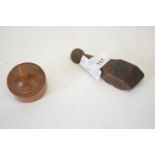 Vintage spinning top together with a further small item with incised initials dated 1801 (2)