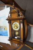 Late 19th century Vienna style wall clock, the walnut case with painted floral decoration and an