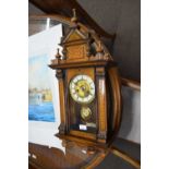 Late 19th century Vienna style wall clock, the walnut case with painted floral decoration and an