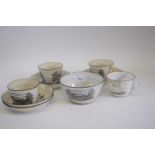 Group of early 19th century New Hall black printed wares in the Deer Park pattern, also including