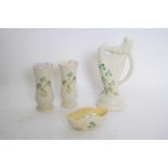 Quantity of mid-20th century Belleek wares including model of an Irish harp, two vases and a small