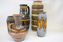 Group of West German pottery vases with lava like designs, (4), tallest 40cm high