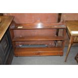 Early 20th century mahogany open wall shelf with two base drawers, 91cm wide