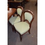 Set of six Victorian mahogany framed and balloon back dining chairs with upholstered seats and backs