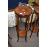 Edwardian mahogany two-tier plant stand of circular form with inlaid decoration, 100cm high
