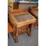 Victorian walnut veneered Davenport desk with galleried top over a hinged lid opening to a satinwood