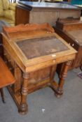 Victorian walnut veneered Davenport desk with galleried top over a hinged lid opening to a satinwood