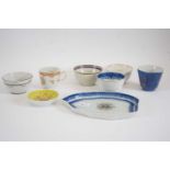 Group of Chinese porcelains, mainly 18th century, including an armorial spoon tray (cracked), and