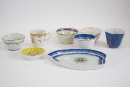 Group of Chinese porcelains, mainly 18th century, including an armorial spoon tray (cracked), and