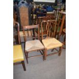 Two Georgian rush seated chairs, largest 90cm high