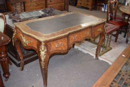 Reproduction Continental bureau plat fitted with three drawers and an inset writing surface,