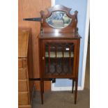 Edwardian mahogany and inlaid music cabinet with mirrored and galleried back over a single glazed