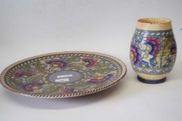 A Charlotte Rhead charger and vase both decorated with a tube lined floral design (2)charger 36cm