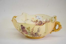 Fine early 20th century Royal Worcester basket of lobed form with gilt handles, the interior