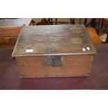 Small 18th century oak box of plain form with hinged lid, 49cm wide