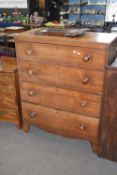 19th century oak chest of four drawers raised on bracket feet, 87cm wide