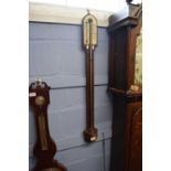 Mahogany framed stick barometer of typical form with subsidiary thermometer, unsigned, 89cm high