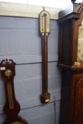 Mahogany framed stick barometer of typical form with subsidiary thermometer, unsigned, 89cm high