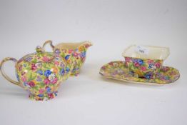 Quantity of Grimwades tea wares in the Sweet Pea design comprising a tea pot, milk jug, sugar bowl