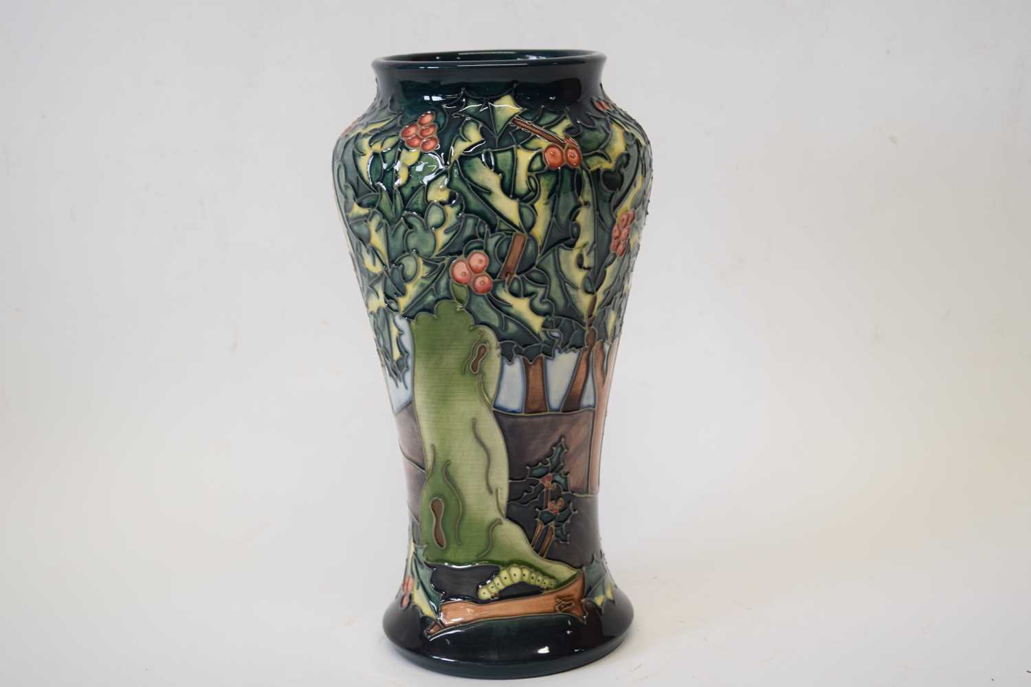 A Moorcroft vase with tube lined decoration in the Holly Watch pattern28cmGood condition - Image 2 of 2