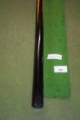 Vintage cue originally used by Sydney Lee, together with a green cloth bag