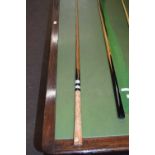 Burroughes & Watts one piece snooker cue with cork end, 146cm long