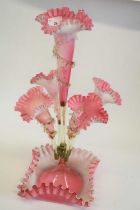 Victorian epergne, with pink vaseline glass, 53cm high