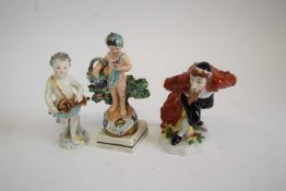 Capo di Monte Comedia del'Arte figure of Pantalone, together with a small cherub musician with