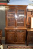 Late Victorian mahogany bookcase cabinet, the top section with two glazed doors opening to shelved