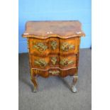 19th century Continental walnut veneered serpentine front two drawer chest with ornate gilt metal