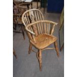 19th century ash and elm Windsor chair with pierced splat back, turned front legs and crinoline