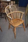 19th century ash and elm Windsor chair with pierced splat back, turned front legs and crinoline