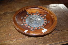 20th century hardwood French roulette wheel, bears mark to interior 'Aculette marque deposee