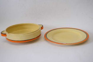 Art Deco Clarice Cliff tureen and stand made for Lawleys with Fantasque back stamp, the tureen