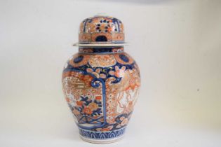 19th century Japanese porcelain jar and cover (knop missing) decorated with an Imari design in gilt,