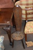 Antique oak joint stool of typical form raised on turned legs with ribbed decoration to sides,