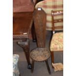 Antique oak joint stool of typical form raised on turned legs with ribbed decoration to sides,