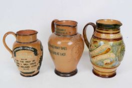 Three 19th century Lambeth Doulton commemorative jugs for Gladstone, Disraeli and General Gordon (