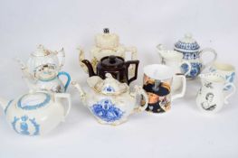 Group of commemorative tea pots for Queen Victoria and others including a Foley example, a