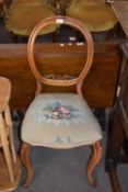 Single Victorian balloon back dining chair with floral tapestry upholstered seat