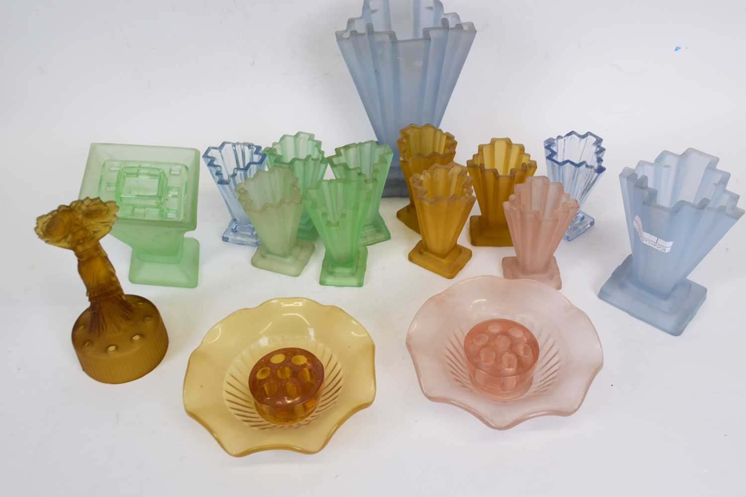 Quantity of Art Deco glass, various shapes and sizes, largest 21cm high, together with three glass - Image 2 of 2